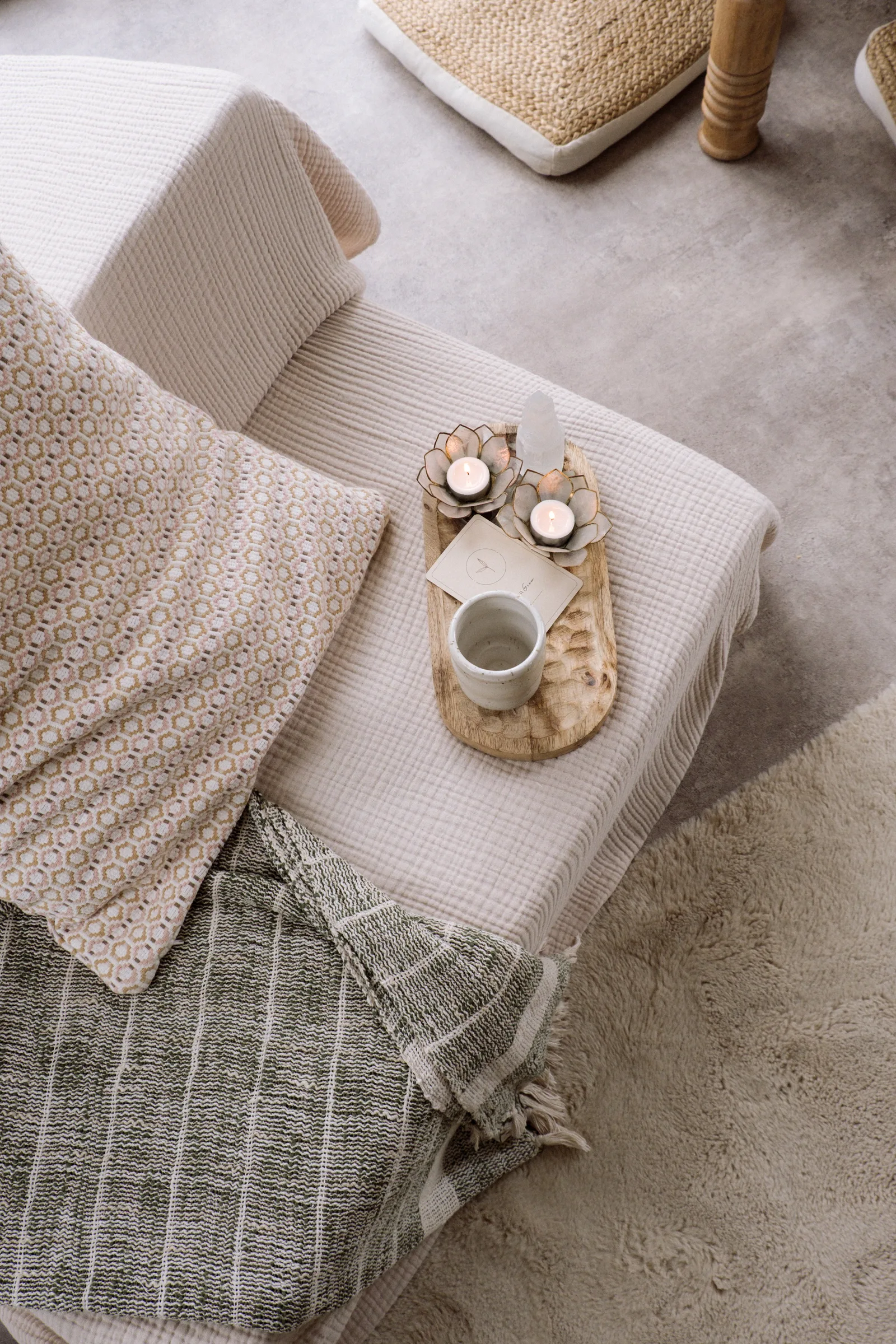 The bed with cushions