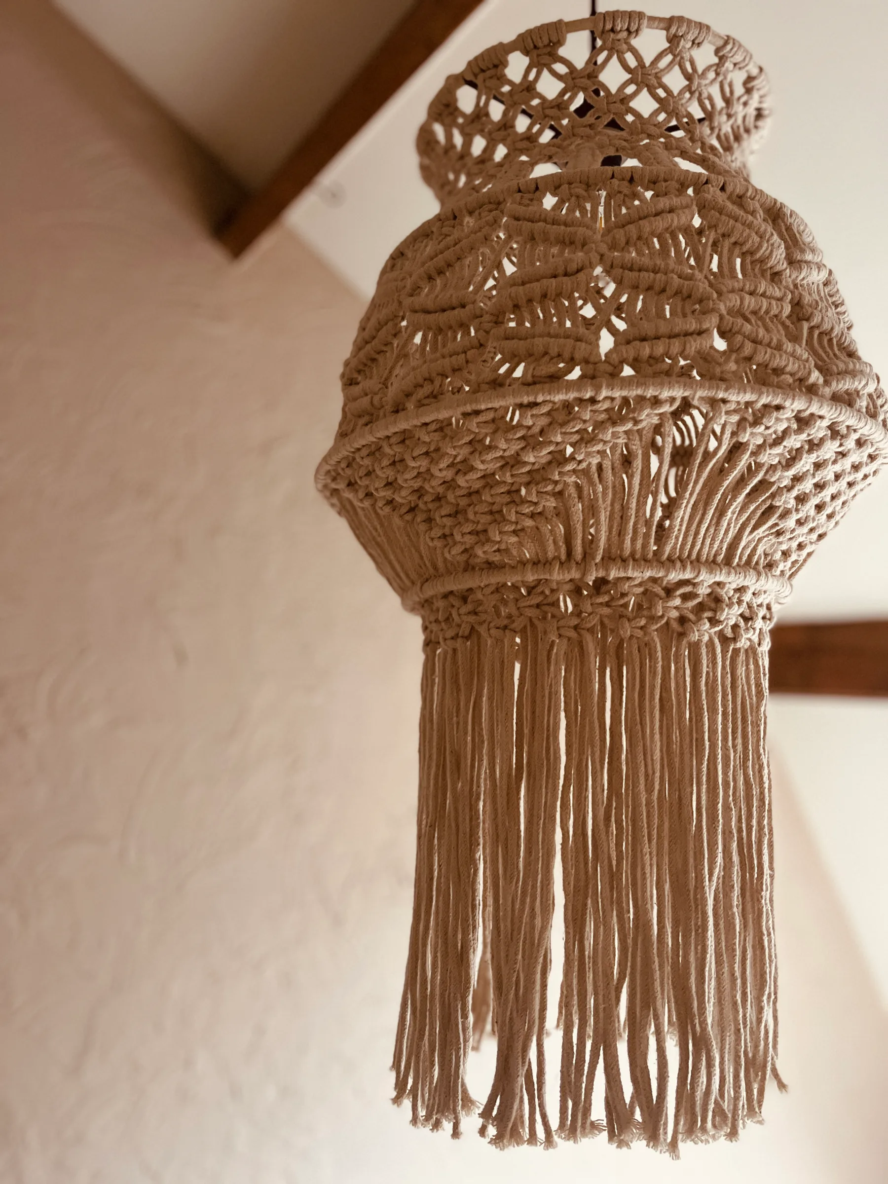 A macramé lamp