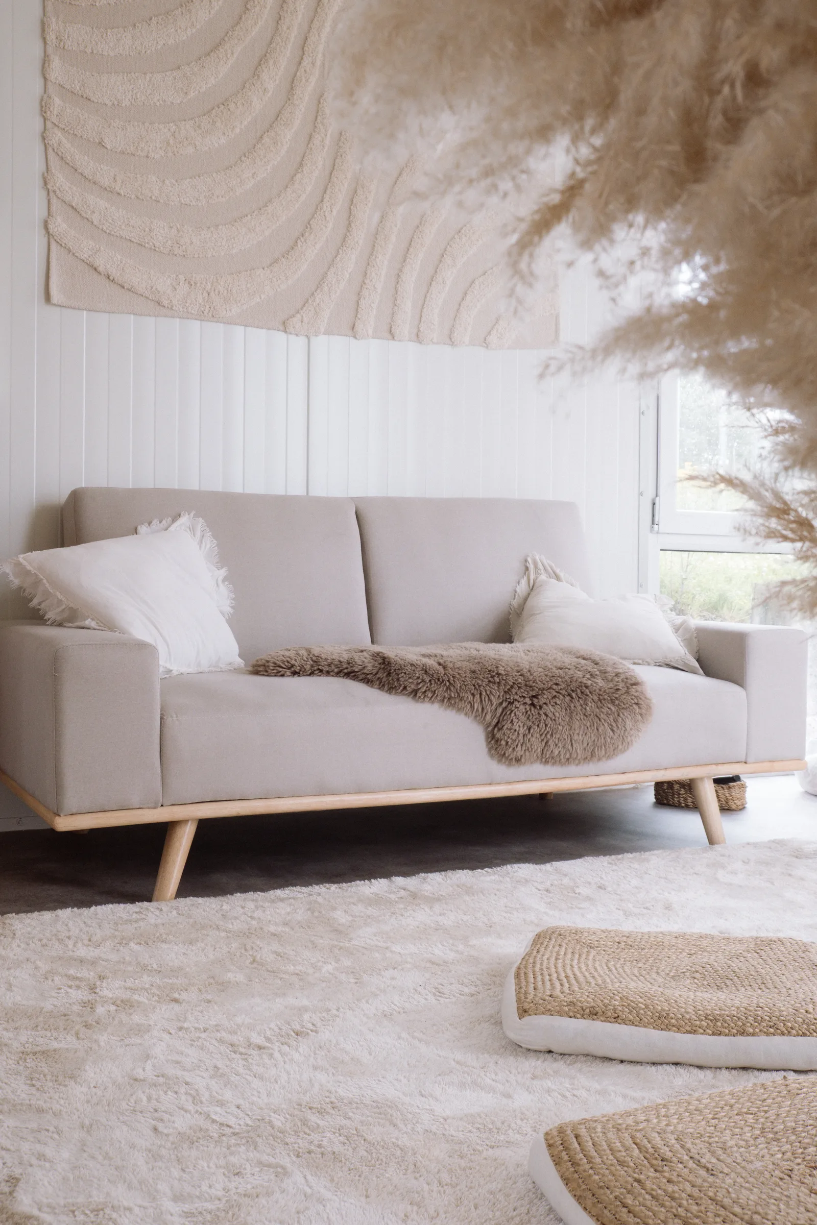The sofa with a sheepskin